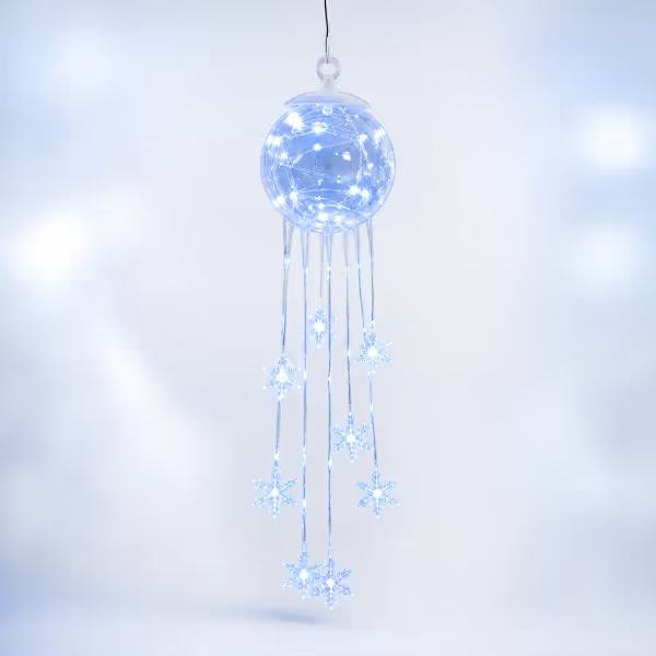 CHRISTMAS FAVORITE Crystal-Style Globe Ornament- Icy Blue LED Snowflake Hanging Decoration for Holiday Decor