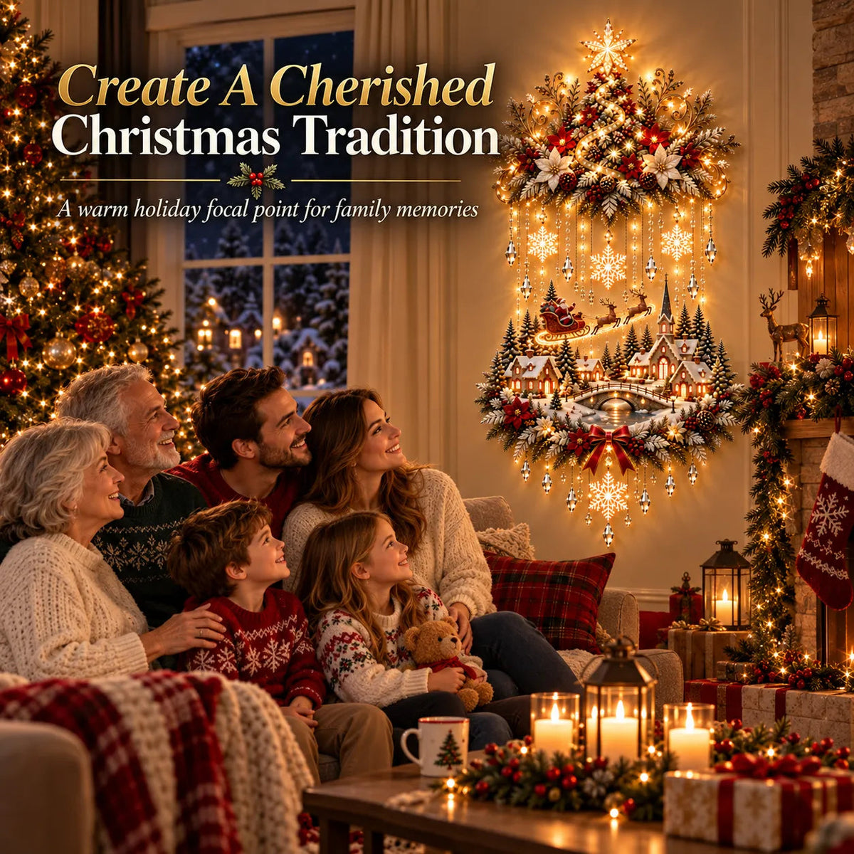 🎄 Illuminated Christmas Tree & Village Wall Hanging ✨