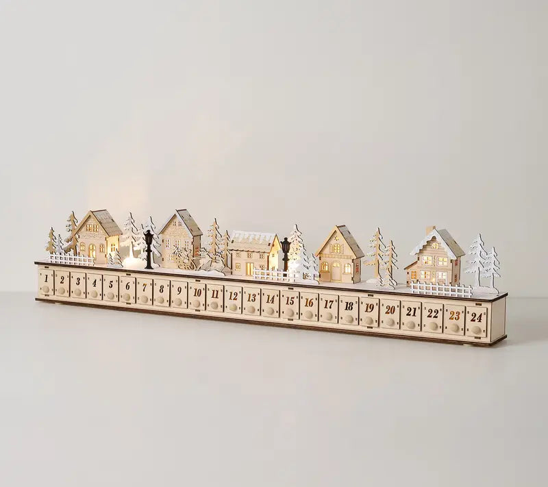 🌲Wooden Village Advent Calendar With Led Glow🎁