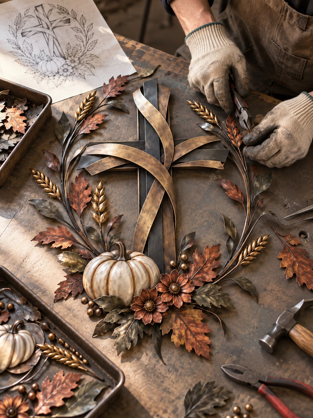 🔥HOT SALE🔥✝️🍂 Autumn Cross & Pumpkin Harvest Metal Wall Decor (📦Buy 2 Free Shipping)