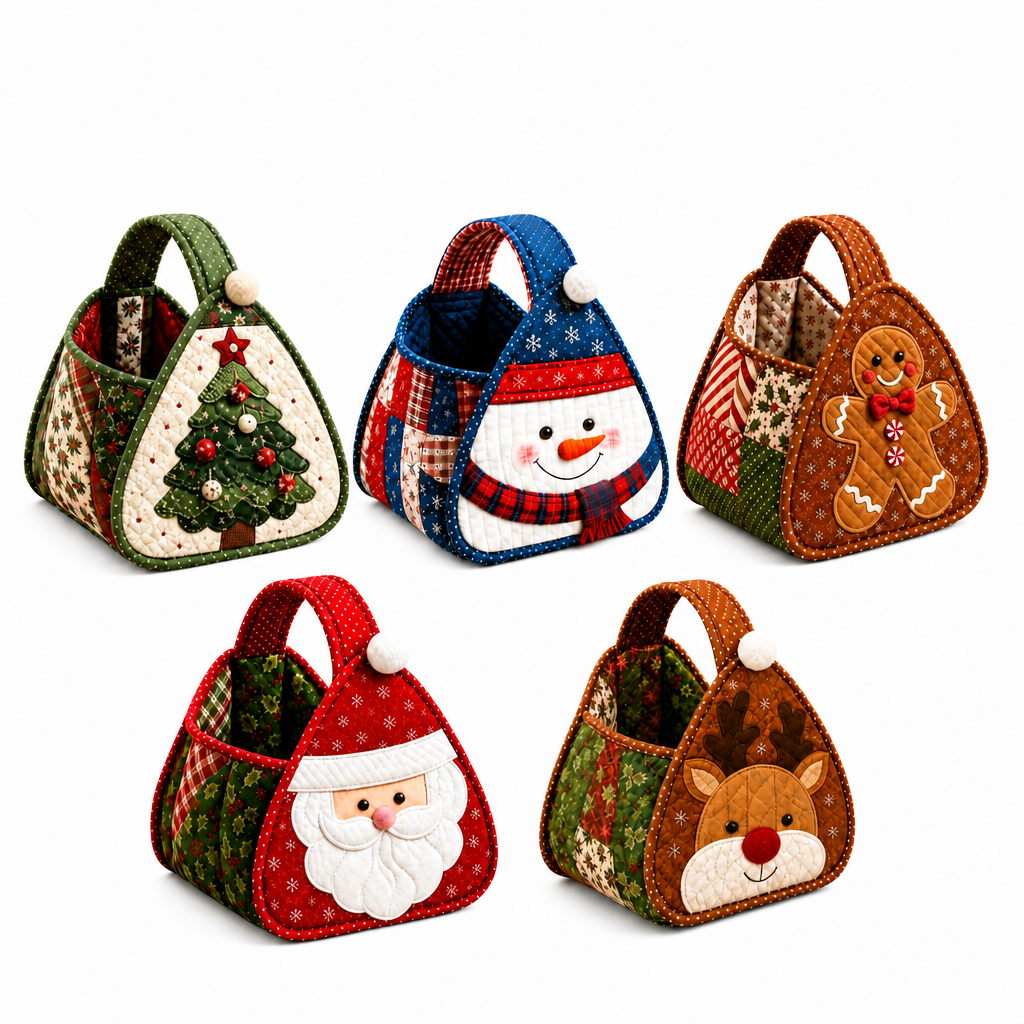 Christmas Quilted Carry Basket Sewing Kit