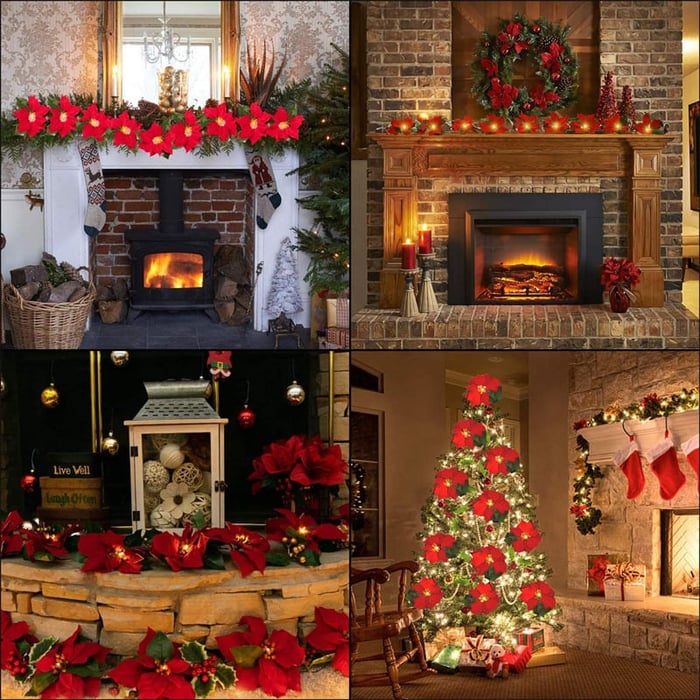 🎄✨ Christmas Poinsettia LED Garland String Lights