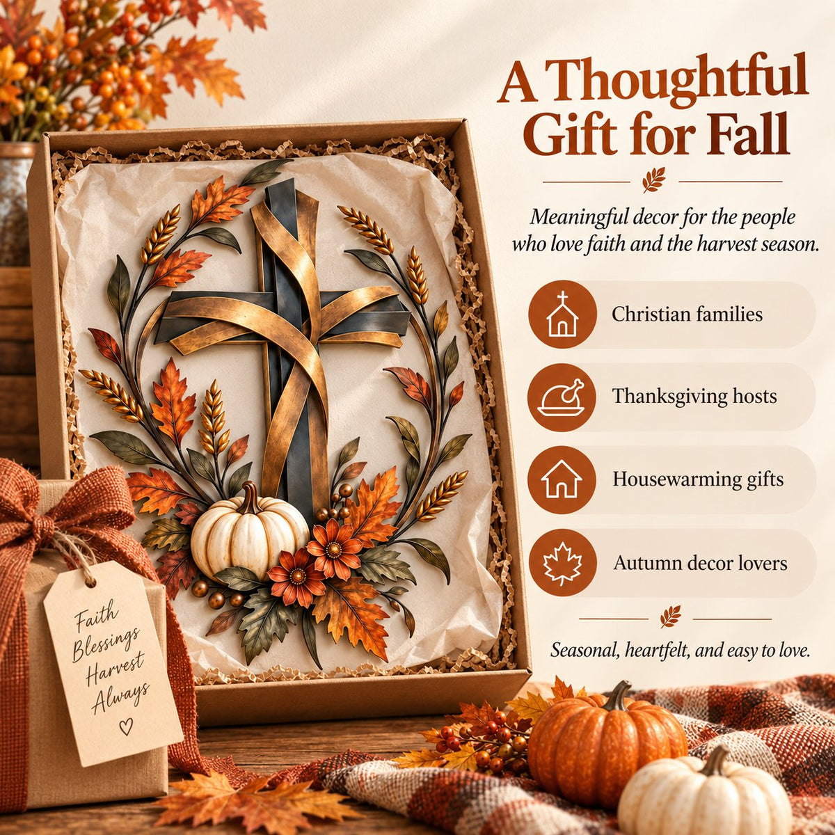 🔥HOT SALE🔥✝️🍂 Autumn Cross & Pumpkin Harvest Metal Wall Decor (📦Buy 2 Free Shipping)