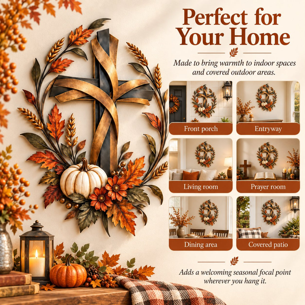 🔥HOT SALE🔥✝️🍂 Autumn Cross & Pumpkin Harvest Metal Wall Decor (📦Buy 2 Free Shipping)