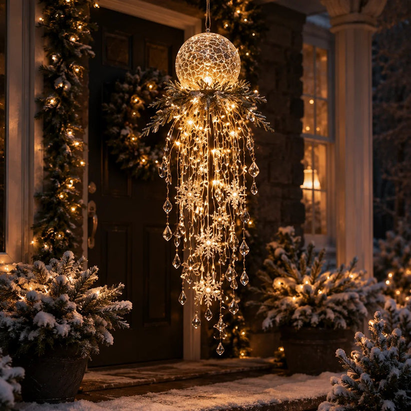 Crystal Cascade Christmas Light-Hanging LED Porch Decoration: Snowflake & Crystals✨❄️