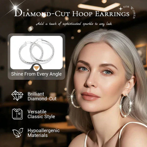 🎉BUY 1 GET 1 FREE(2 Pairs)🎁Diamond-Cut Hoop Earrings for Women – Elegant, Sparkling 💎