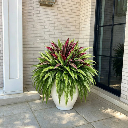 Lifelike Artificial Fern & Red Dracaena: UV-Resistant Outdoor Plant!