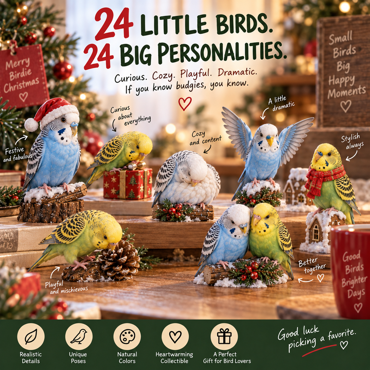 🐦24 Days of Budgie Joy – 24 Little Birds, 24 Big Personalities ❤️