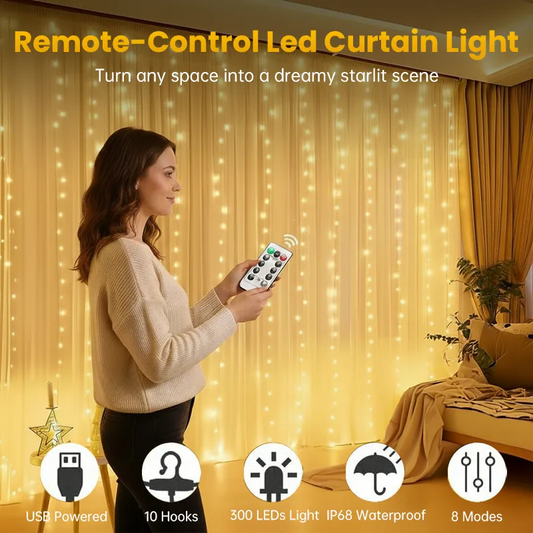 Remote-Control Led Curtain Light-9.8*9.8 FT