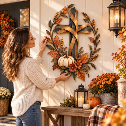 🔥HOT SALE🔥✝️🍂 Autumn Cross & Pumpkin Harvest Metal Wall Decor (📦Buy 2 Free Shipping)
