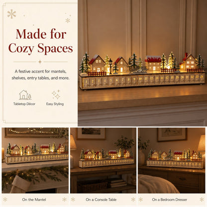 🌲Wooden Village Advent Calendar With Led Glow🎁