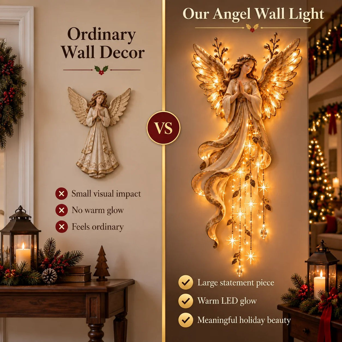 ✨Last Day 60% OFF✨Guardian Angel Starfall Cascade™ – Lighted Faith & Blessing Christmas Wall Decor✨