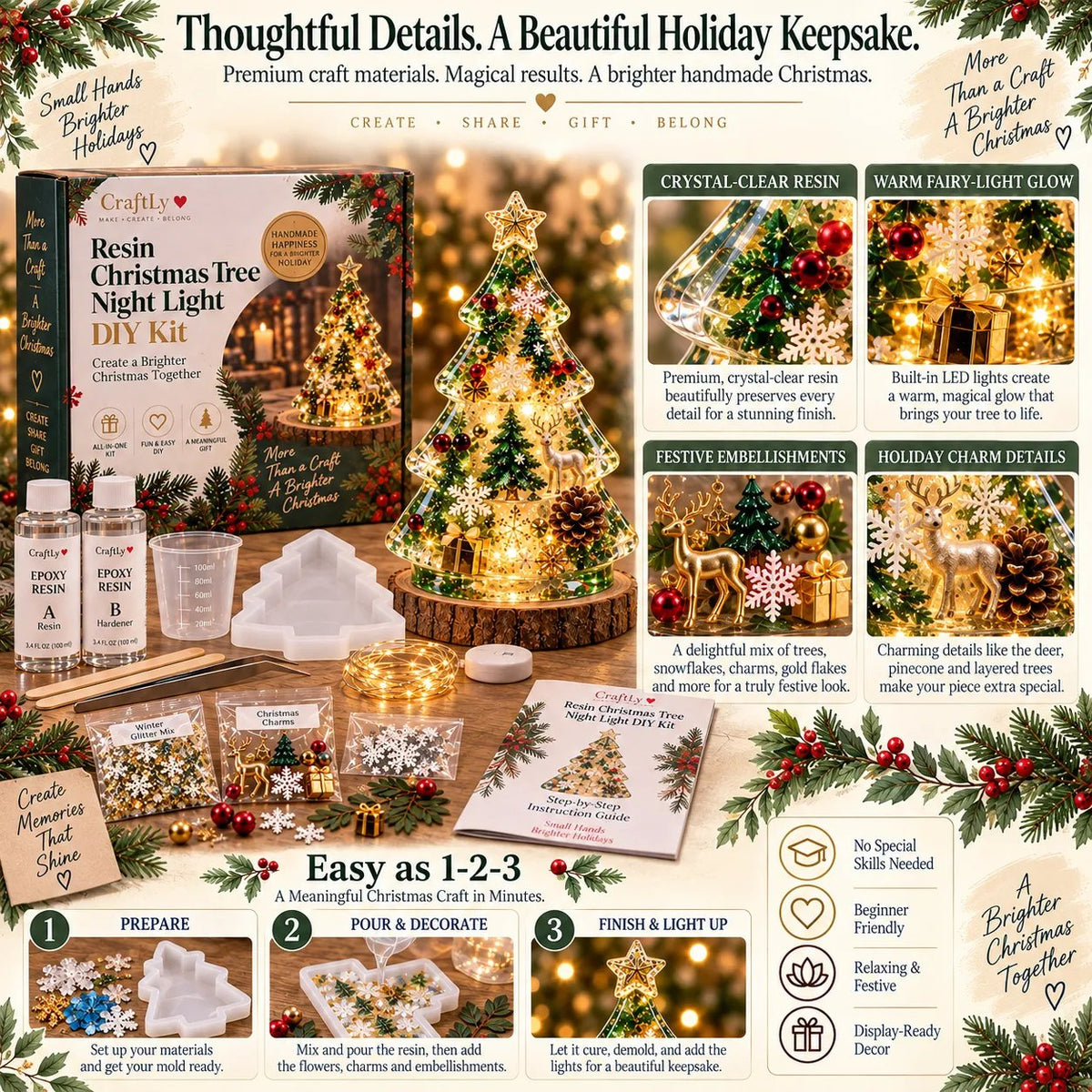 🔥HOT SALE🔥🎄 DIY Crystal Resin Christmas Tree Night Light Craft Kit with Warm Fairy Lights ❄️