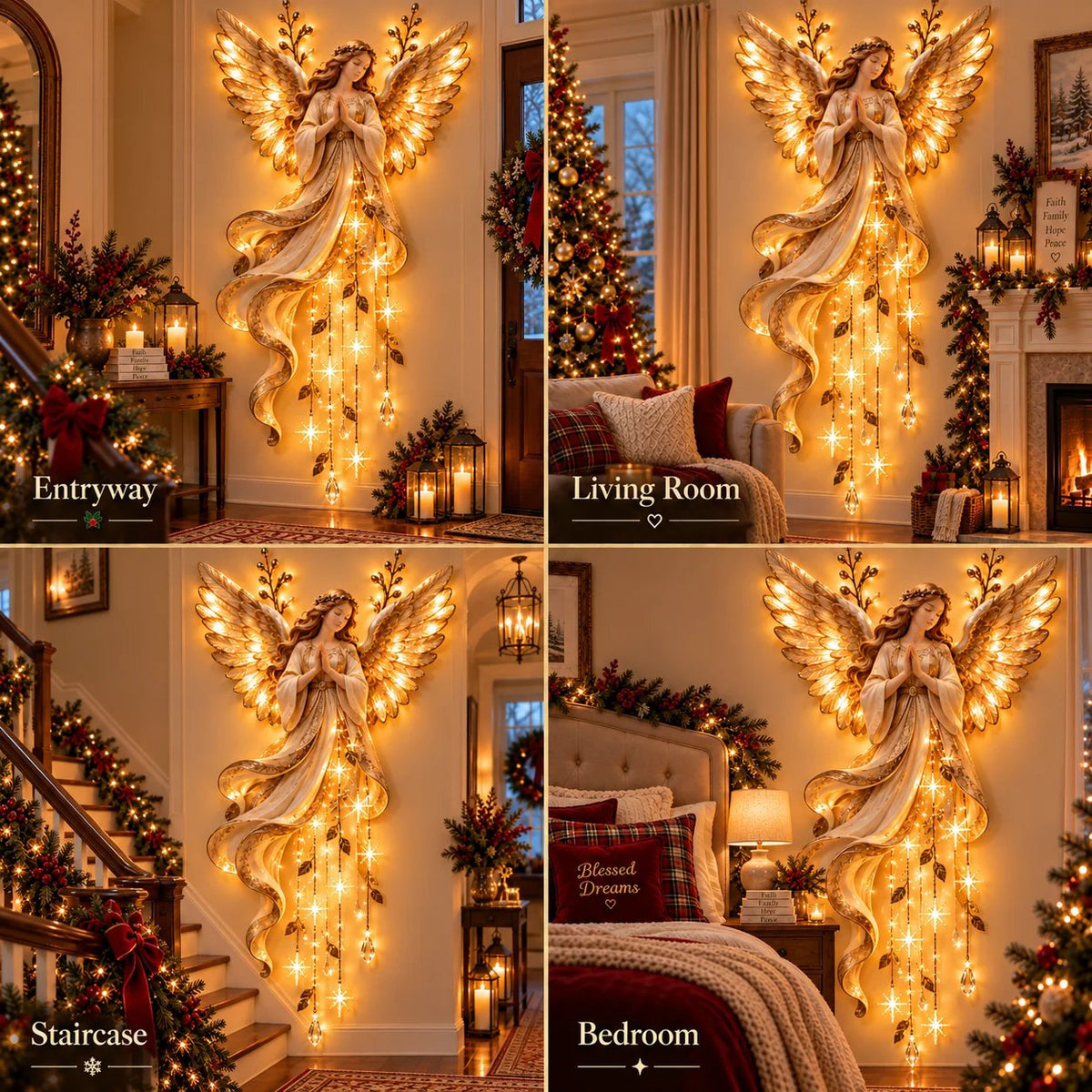 ✨Last Day 60% OFF✨Guardian Angel Starfall Cascade™ – Lighted Faith & Blessing Christmas Wall Decor✨