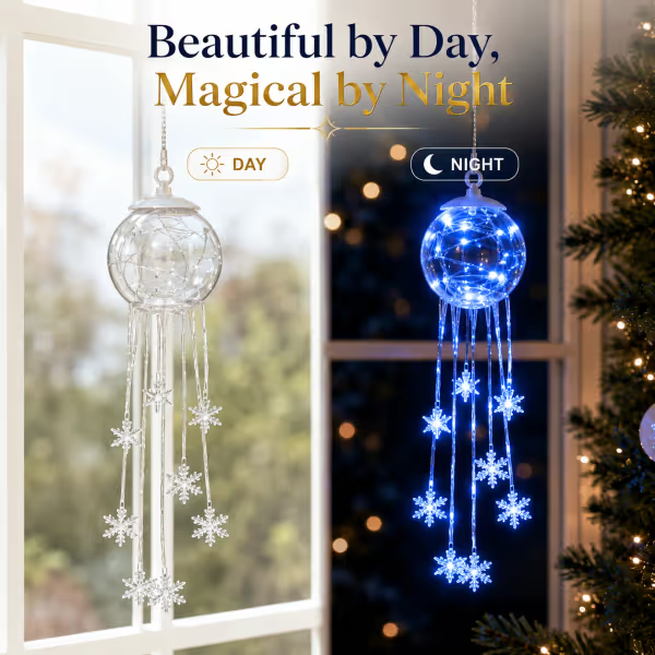 CHRISTMAS FAVORITE Crystal-Style Globe Ornament- Icy Blue LED Snowflake Hanging Decoration for Holiday Decor