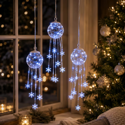 CHRISTMAS FAVORITE Crystal-Style Globe Ornament- Icy Blue LED Snowflake Hanging Decoration for Holiday Decor