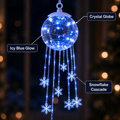CHRISTMAS FAVORITE Crystal-Style Globe Ornament- Icy Blue LED Snowflake Hanging Decoration for Holiday Decor
