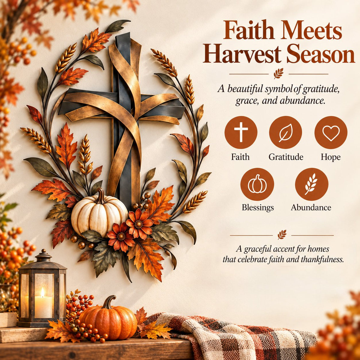 🔥HOT SALE🔥✝️🍂 Autumn Cross & Pumpkin Harvest Metal Wall Decor (📦Buy 2 Free Shipping)