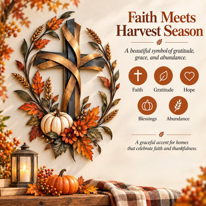 🔥HOT SALE🔥✝️🍂 Autumn Cross & Pumpkin Harvest Metal Wall Decor (📦Buy 2 Free Shipping)