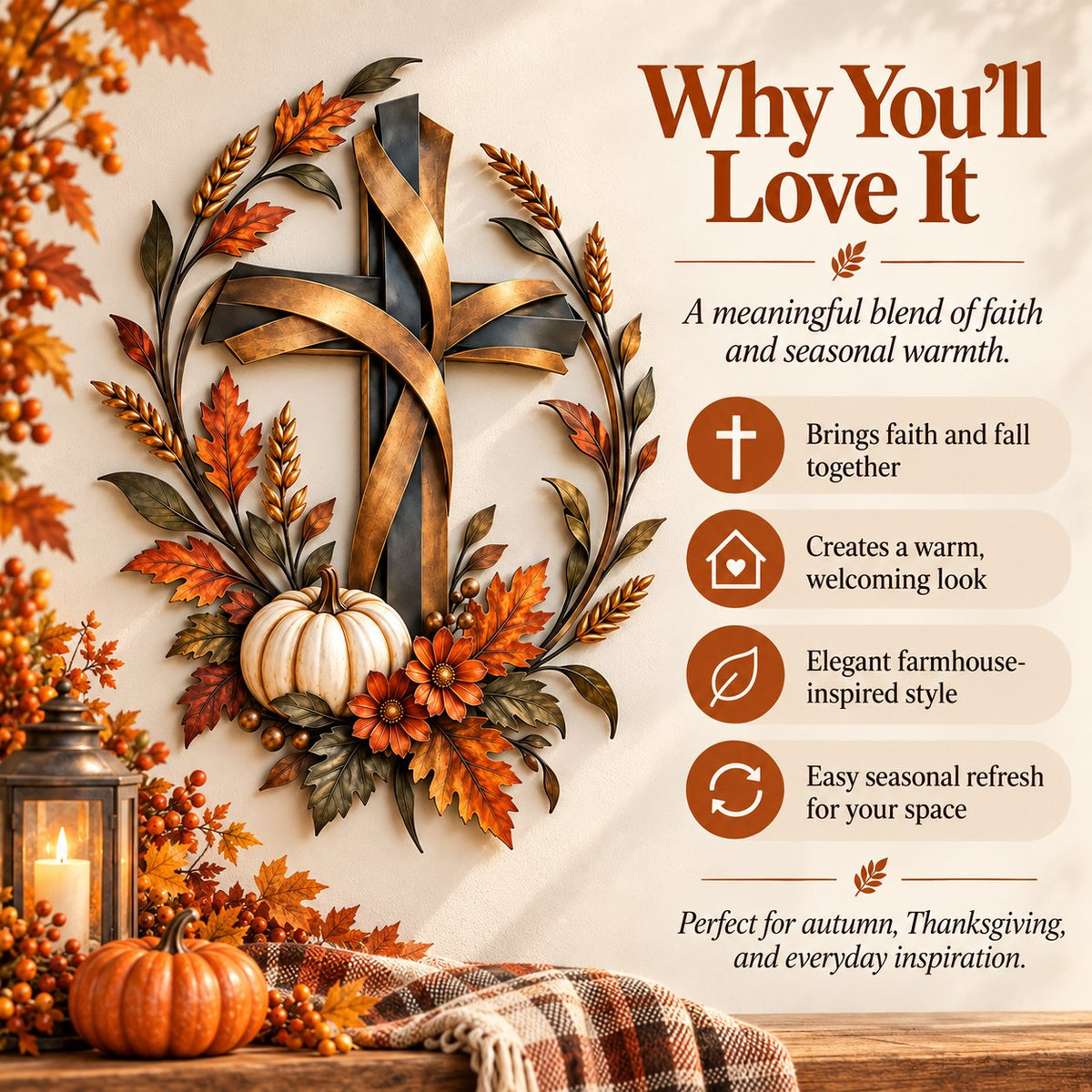 🔥HOT SALE🔥✝️🍂 Autumn Cross & Pumpkin Harvest Metal Wall Decor (📦Buy 2 Free Shipping)