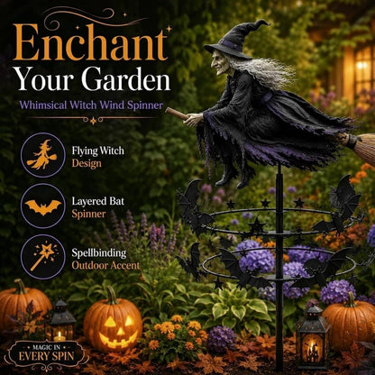 Enchanted Witch Garden Wind Spinner – Where Witches Fly and Bats Dance