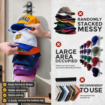 Hat Rack for Wall - BaseballCap Organizer Holds Up to 20Hats