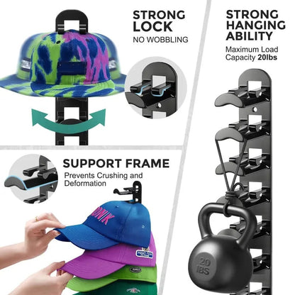Hat Rack for Wall - BaseballCap Organizer Holds Up to 20Hats
