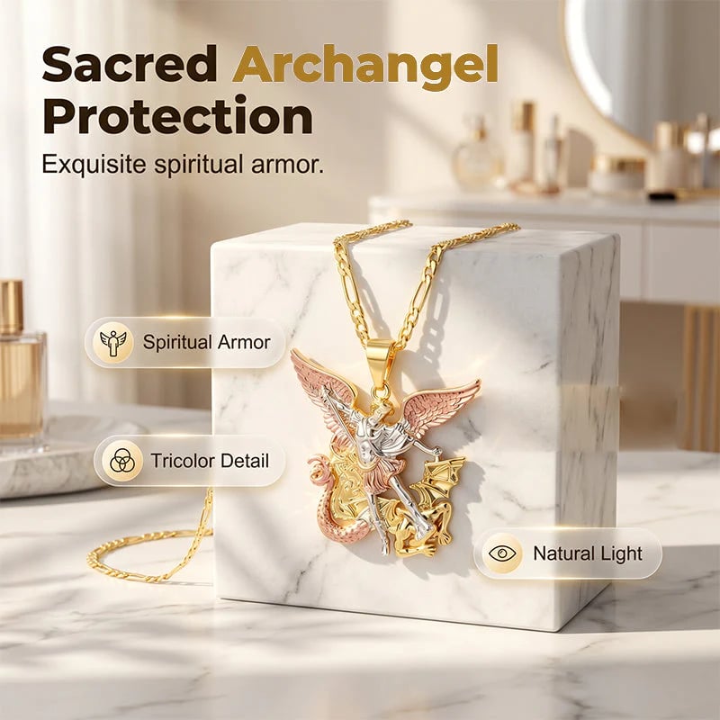 50% OFF💥Tri-Tone Guardian Angel Pendant Necklace