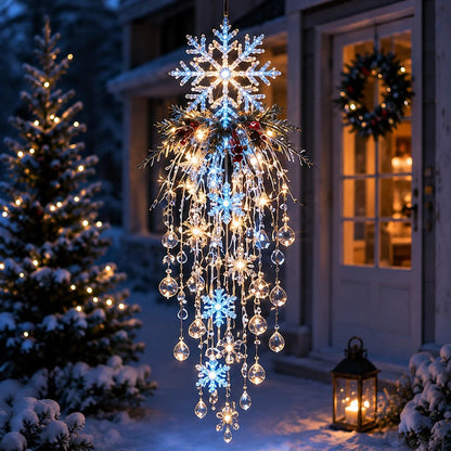 Crystal Cascade Christmas Light-Hanging LED Porch Decoration: Snowflake & Crystals✨❄️