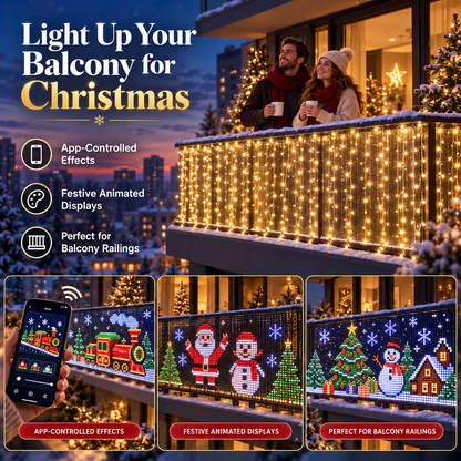 🎄 Smart RGB Pixel Curtain Lights – App-Controlled Animated Holiday Display for Balcony & Window Decor-1.6m*1.6m