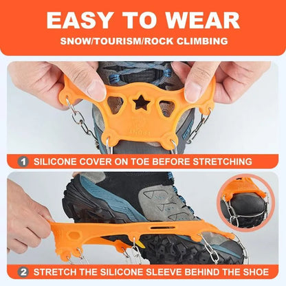 FLORENZS™ 8-Spike Ice Cleats for Shoes – Non-Slip Snow Grips with Stainless Steel Chains for Winter Walking & Hiking