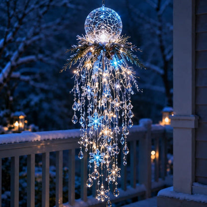 Crystal Cascade Christmas Light-Hanging LED Porch Decoration: Snowflake & Crystals✨❄️