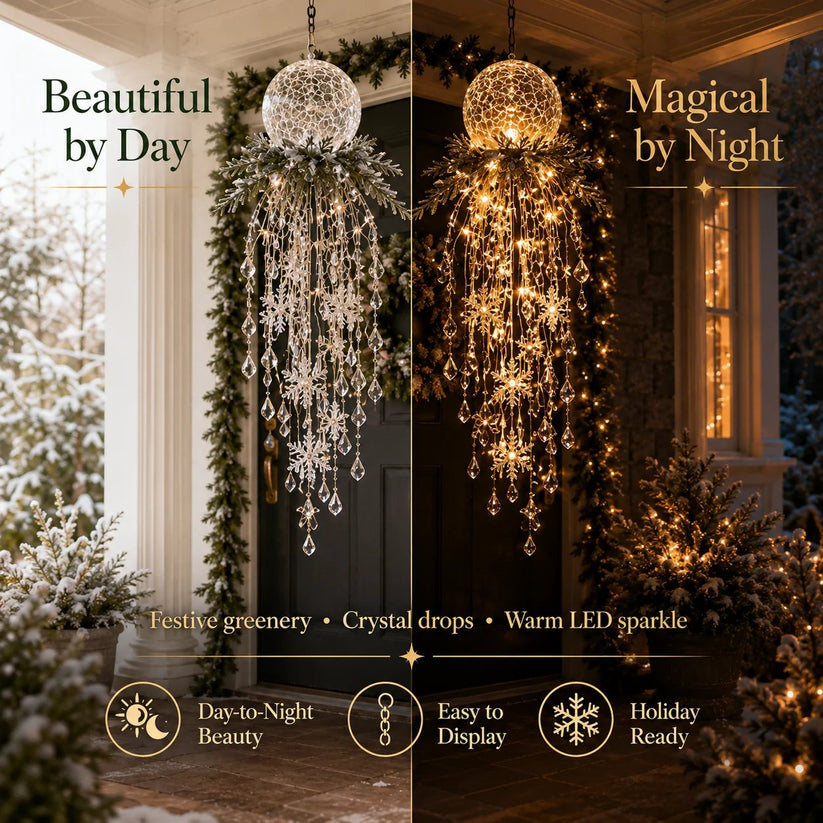 Crystal Cascade Christmas Light-Hanging LED Porch Decoration: Snowflake & Crystals✨❄️