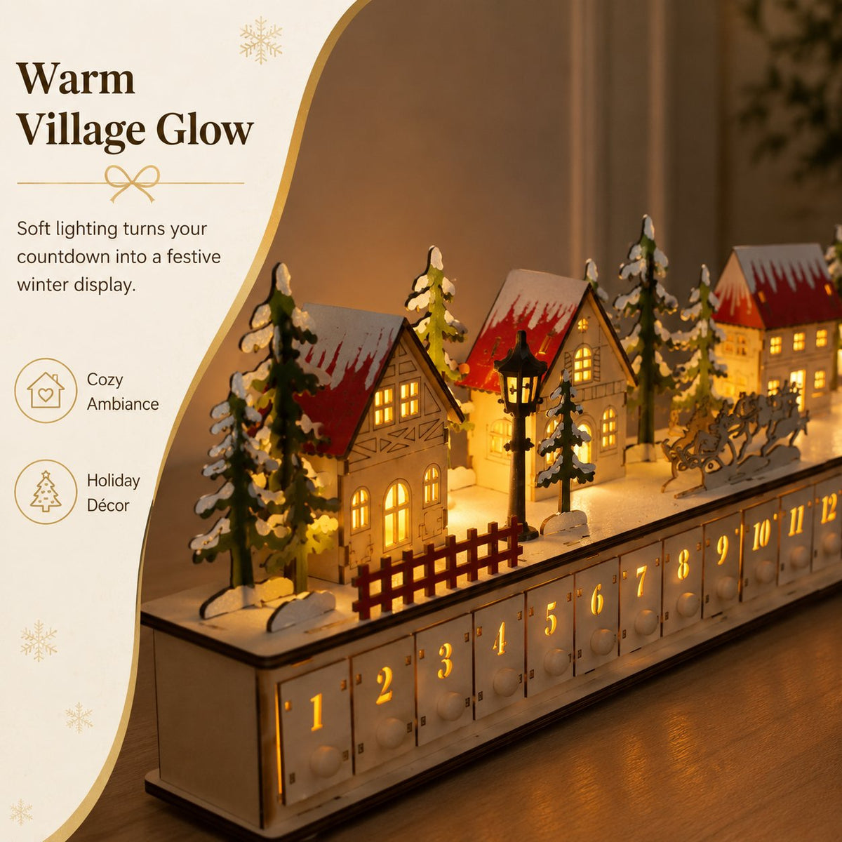 🌲Wooden Village Advent Calendar With Led Glow🎁