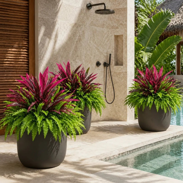 Lifelike Artificial Fern & Red Dracaena: UV-Resistant Outdoor Plant!