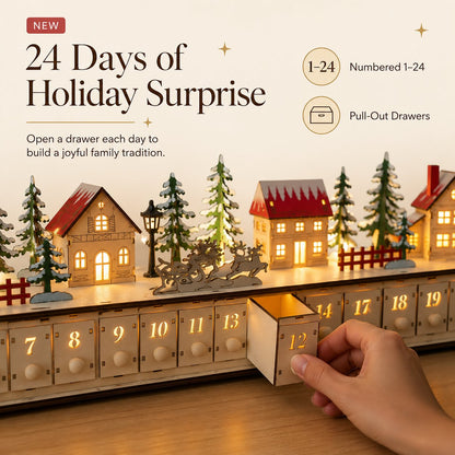 🌲Wooden Village Advent Calendar With Led Glow🎁