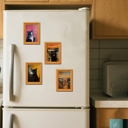 Funny Cat Fridge Magnet - Vintage Art Frame