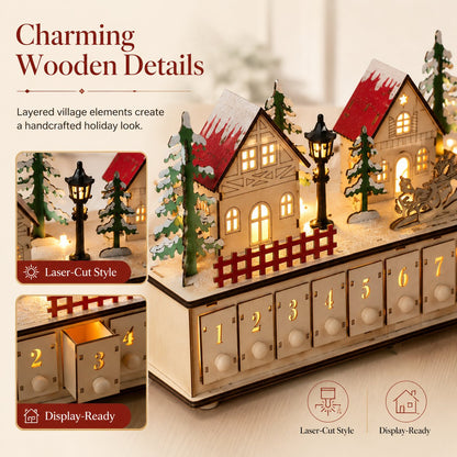 🌲Wooden Village Advent Calendar With Led Glow🎁