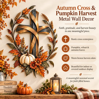 🔥HOT SALE🔥✝️🍂 Autumn Cross & Pumpkin Harvest Metal Wall Decor (📦Buy 2 Free Shipping)