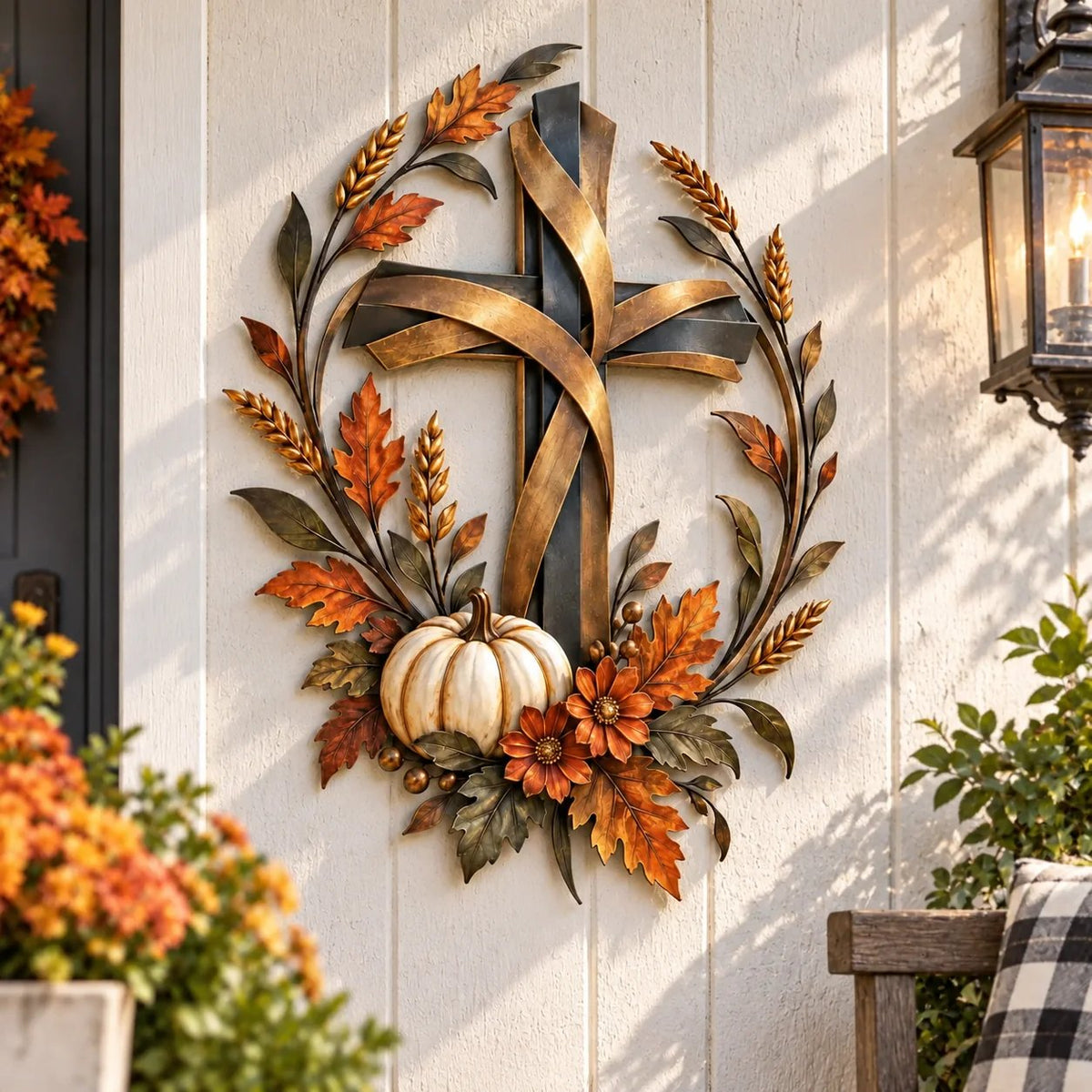 🔥HOT SALE🔥✝️🍂 Autumn Cross & Pumpkin Harvest Metal Wall Decor (📦Buy 2 Free Shipping)