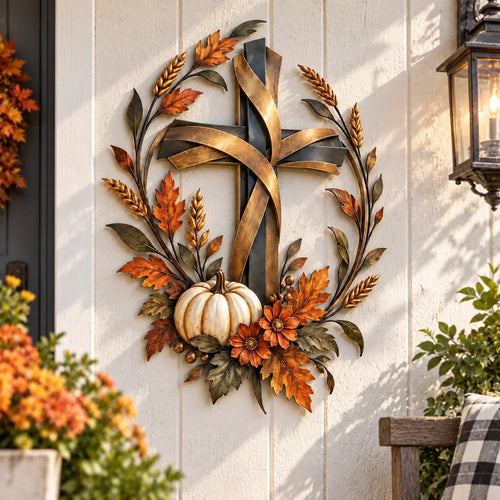 🔥HOT SALE🔥✝️🍂 Autumn Cross & Pumpkin Harvest Metal Wall Decor (📦Buy 2 Free Shipping)