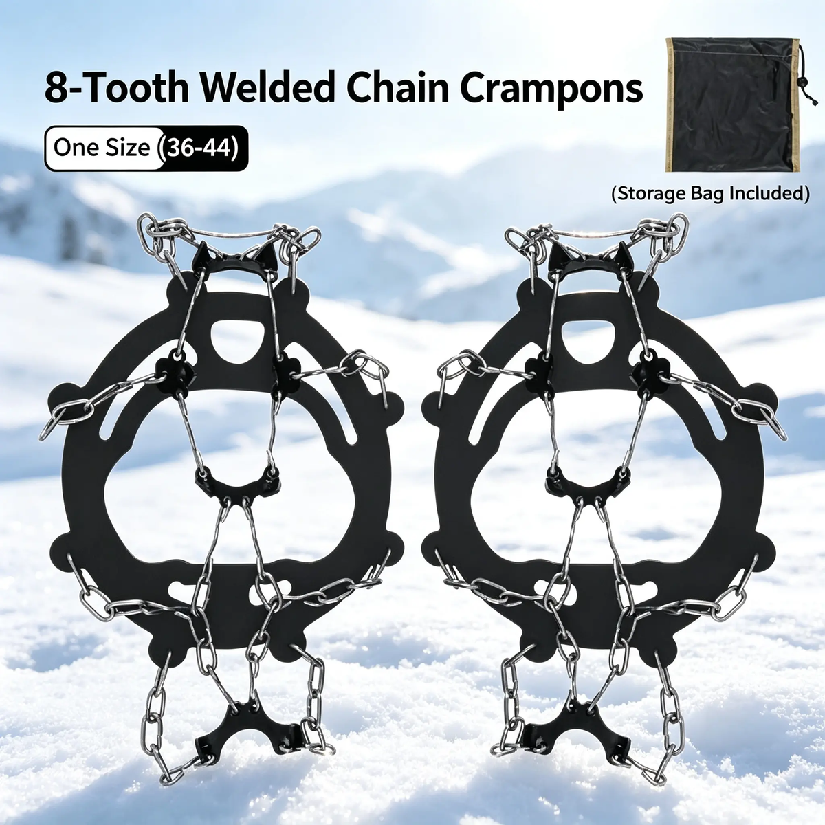 FLORENZS™ 8-Spike Ice Cleats for Shoes – Non-Slip Snow Grips with Stainless Steel Chains for Winter Walking & Hiking