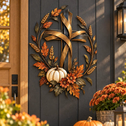 🔥HOT SALE🔥✝️🍂 Autumn Cross & Pumpkin Harvest Metal Wall Decor (📦Buy 2 Free Shipping)