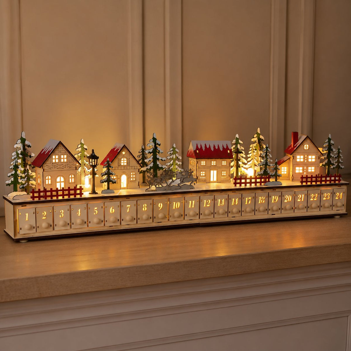 🌲Wooden Village Advent Calendar With Led Glow🎁