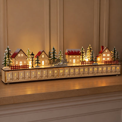 🌲Wooden Village Advent Calendar With Led Glow🎁