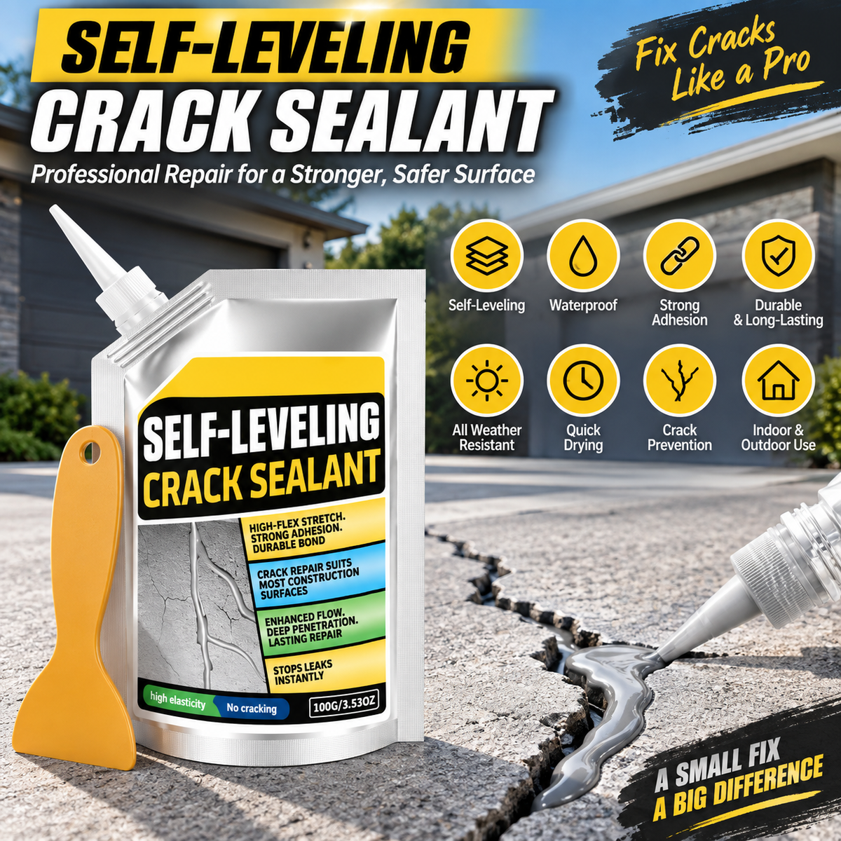Self-Leveling Concrete CrackSealant - Waterproof Quick-Drying Repair Filler withScraper