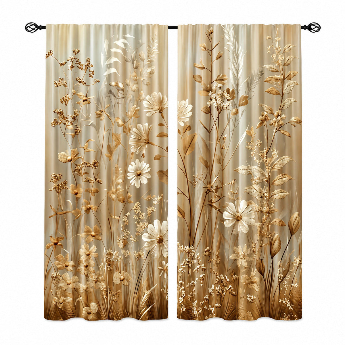 Burgundy Rose Floral Window Curtains – Vintage Lace-Inspired Light-Filtering Rod Pocket Curtains