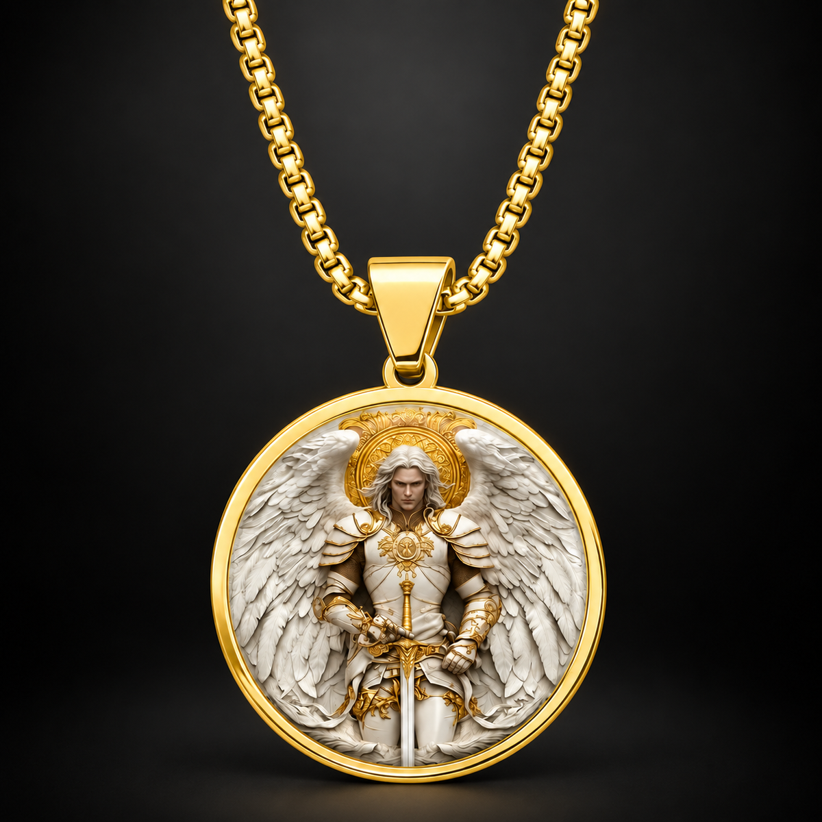 ⚔️ Angel Warrior Pendant Necklace – Stainless Steel Faith Jewelry for Men