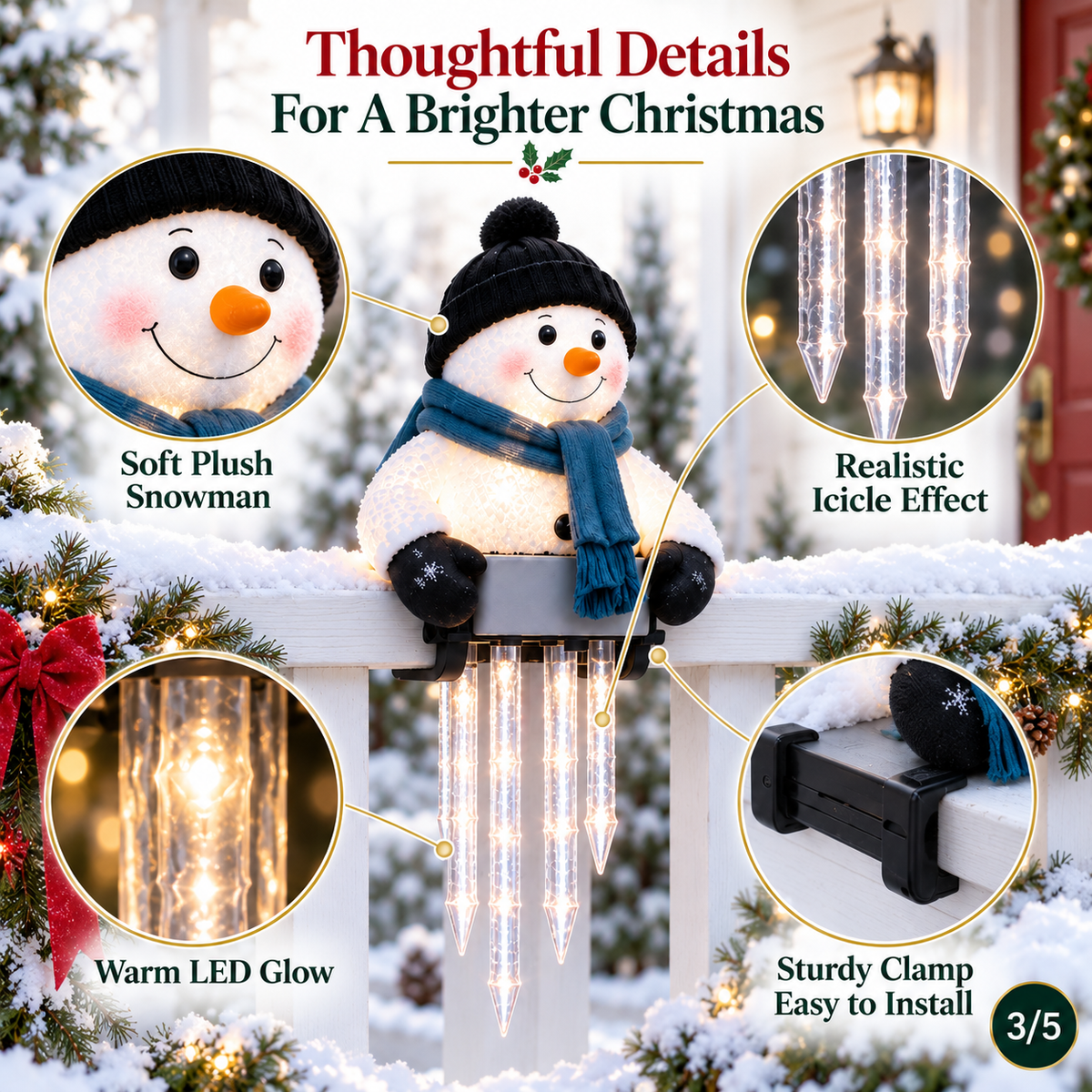 WinterGlow Snowman Icicle Light Decor | Christmas Holiday Light