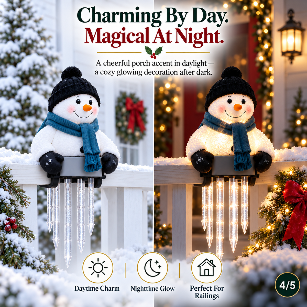 WinterGlow Snowman Icicle Light Decor | Christmas Holiday Light
